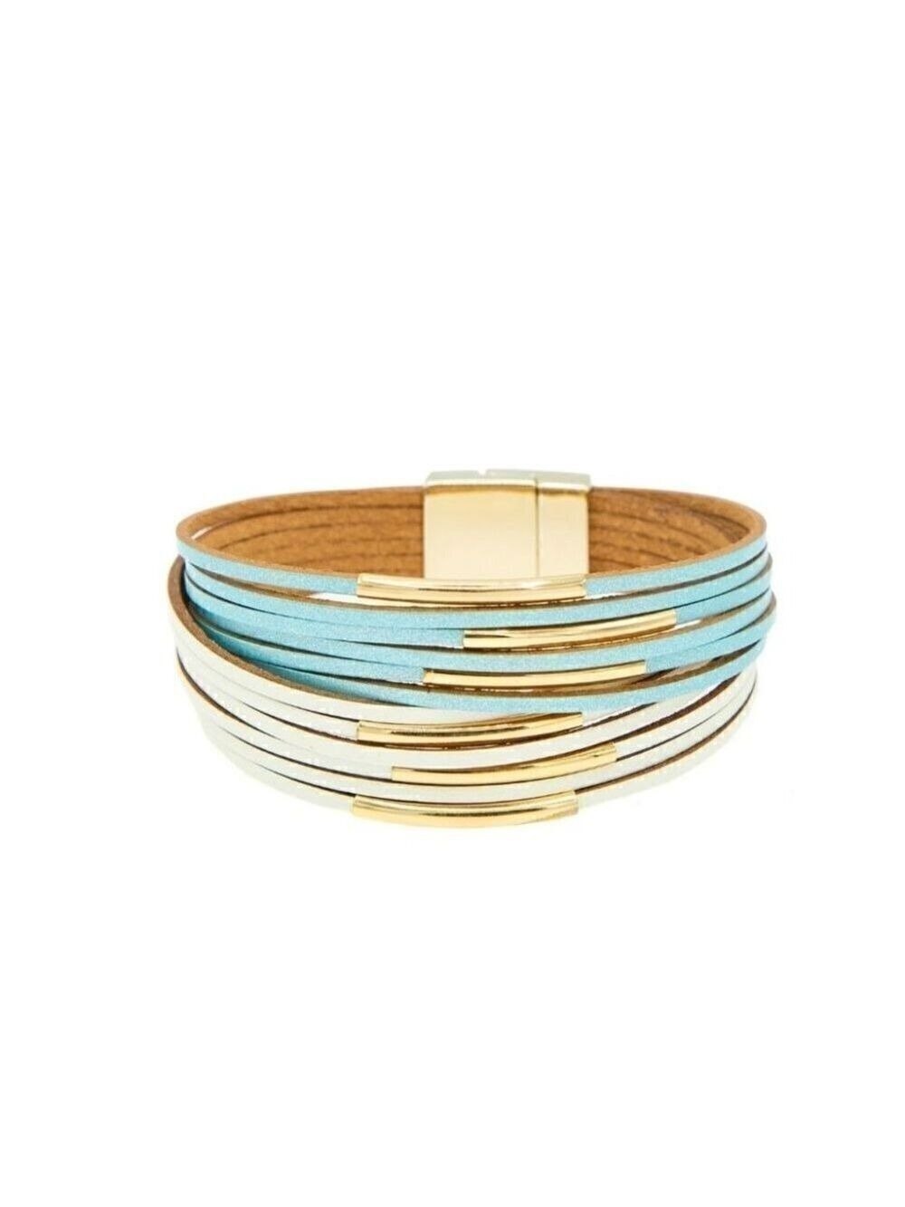 Teal and White Vegan Leather Stack bracelet